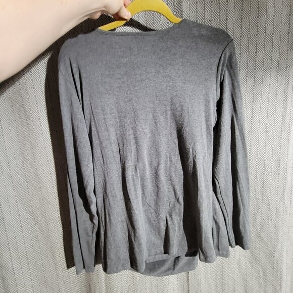 Maternity Women's Gray Multilayered Side Scrunch Breastfeeding Long Sleeve Top L - Picture 2 of 13